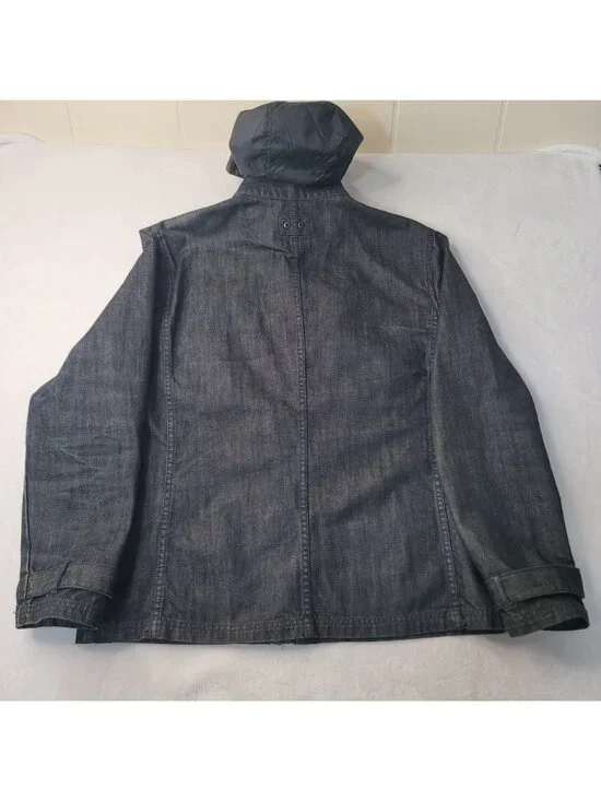 Converse One Star Men's Hooded Full Zip Button Black Denim Jacket Size L - Picture 3 of 14